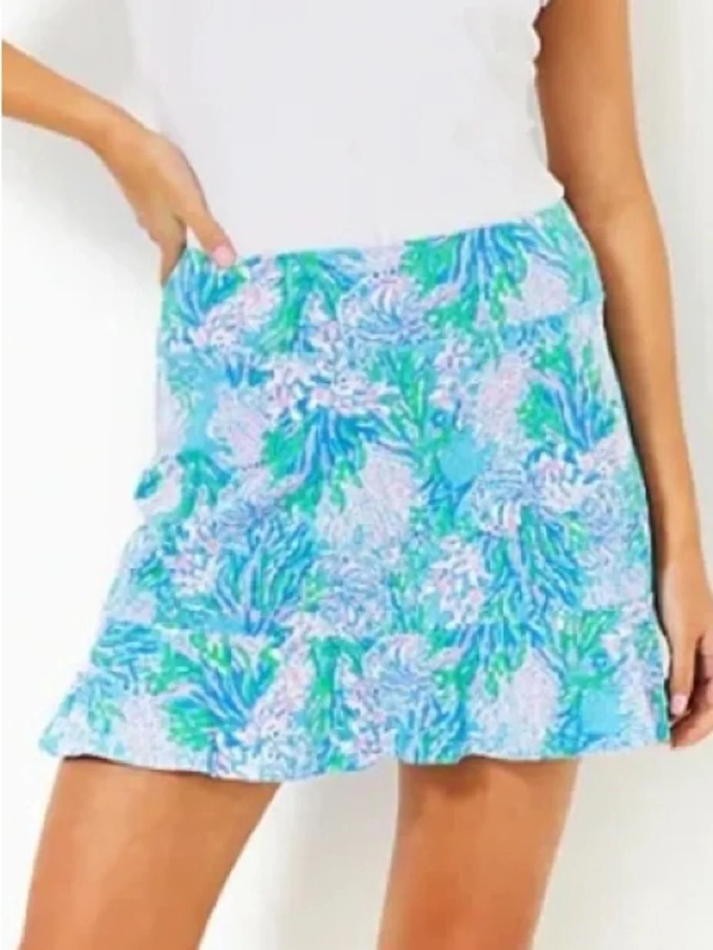 Lilly Pulitzer Luxletic Zadora High Rise Skort Strong Current Sea Sz Medium NWT